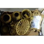 Box of brass Items including pair of Cats, cherub Door Knocker, Trivet, 2 x Mirrors, Pots etc (15)