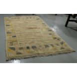 Nursery Floor Rug, beige ground wool, featuring rabbit design borders, 94 x 155cm