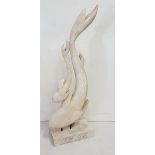 Contemporary plaster Sculpture of a Dolphin family painted white, 36cm w x 1.1m h