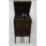 H.M.V. oak cased floor standing wind-up gramophone