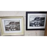 Two x Denis Rose Mixed Media Prints, both signed, “Cottages”, both Framed, 20x24 (frame size) (2)