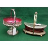 2 x Early 20th C Red Glass Bonbon Dishes, each in a silver plated stand (2)