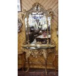 Good quality Reproduction French carved giltwood Console Table with shaped black marble top and a