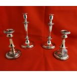 2 Pairs of Silver Plated Candlesticks, copper hues, both pre 1900's, 1 x 18cm h, 1 x 26cm h