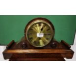 Fusee Movement Rosewood Cased Mantel Clock, with a brass dial, scrolled ends to the case, 28cm x