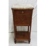 French Satinwood Side Cabinet, with a green grained marble top, over a drawer and a single door