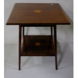 Edwardian inlaid mahogany 2 tier occasional table, 60cm square shaped top