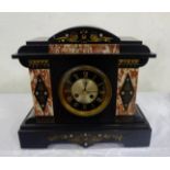 Black marble Mantel Clock, with red inlay and a black surround to the dial, lozenge shaped inlay,