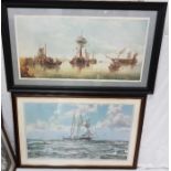 2 Large Nautical Prints – 1 dated 1972 "In Full Sail" after M. Dawson (framed) & an Old Italian Port