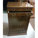 Mahogany cutlery canteen cabinet, with 3 drawers above 2 flush panelled doors on plinth base, 65cm w