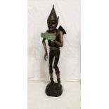 Tall Bronze Figure of a winged Elf, holding a green lily leaf, 100cmH