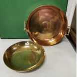 A brass preserve pan with handles and a polished brass pan (2)