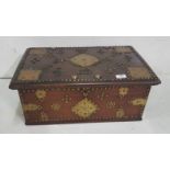 An eastern brass studded hardwood travelling box with fitted interior, brass carry handles,