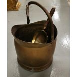 Brass fuel bin, shovel and tongs (3)