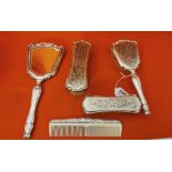 Lovely 5-Piece Solid Silver Backed Grooming Set including 2 clothes brushes (2 sizes), a hair brush,