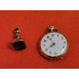 Late 19thC 14k small Gold Cased French Fob Watch with a white dial and decorative border, 3cm