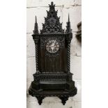 Pugin style tall carved Wall /Mantle clock, tower shaped, on a similarly carved wall shelf, 66cm x