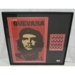 Mounted Collage of Che Guevara – a poster and a 16-piece sheet of stamps, in a black frame 60cm x
