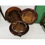 3 x circular Wall Clock Cases (2 for fusee movements), each 42cm diameter approx.