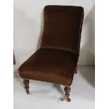 Occasional Chair, on turned front legs, brown velour fabric