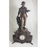French Movement Mantle Clock, mounted with a bronze figure of a grape merchant, the pendulum being