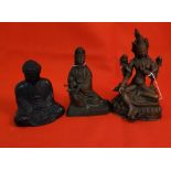 Modern Bronze figure of a Hindu Goddess, a modern metal seated Buddha & a vintage Brass Buddha