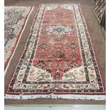 Washed red ground full pile Persian Sourek Runner, floral red design, 2.9m x 0.98m