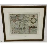 Early 20thC Copy of an early John Speed Map of Wales (double sided), in a glass frame