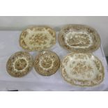 3 Brown and White Victorian meat plates & 4 Eastern pattern brown and white wall plates (7)