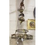 Brass Ceiling Light, with pulley, a rise and fall design, with brass skirt and open fretwork