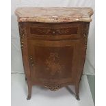 19thC Mahogany Side Cabinet, the serpentine shaped red veined marble top, above a curved single