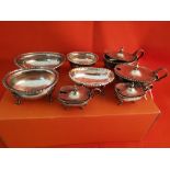 4 similar oval-shaped Italian silver cruet bowls, gadroon borders, on raised feet (1 with a