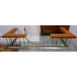 Large Modern Steel Fender with striped pattern seats at either end 2.35w x 0.95cm deep