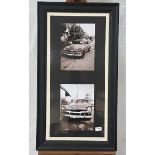 Black & White 2-part Photographic Collage of 2 Vintage Cars in Cuba, in a modern black frame, 87cm h