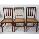 Set of 3 inlaid Edw. Side Chairs, bergere seats, tapered legs