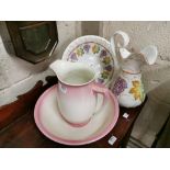 English Pink & White Toilet Basin & Jug and a Modern designed bowl with matching jug (2)