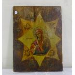 Oil Painting - Iconic Figure on a timber panel, Russian, possibly early 19th C, 41cm 31cm