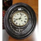 French Vineyard Wall Clock, oval shaped case, mother of pearl inlay, 48cmH x 38cmW (not working)