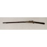 Antique wooden plated rifle, cased, 145cm long
