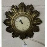 Smiths Sectric “Made in Great Britain” electric Cartel Clock, sunburst design, 35cm x 35cm