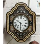French Vineyard Wall Clock, inlaid with floral mother of pearl designs, brass lined frame, 62cm h