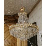 Mid-20thC Crystal Chandelier, in a brass frame, large size (working/lighting), 60cmH x 60cmW (8 bulb