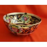 Large English Ornate china Fruit Bowl, floral with gold Lustre design, 26 cm diameter