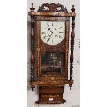 Double column Wall Clock, with marquetry inlay, 8-day movement, featuring decorative swans and a
