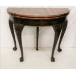 Demi-Lune Shaped Foldover Mahogany Card Table, on acanthus designed legs, with ball and claw feet,