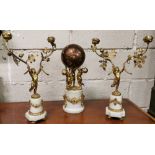 3 Piece Clock Set including a world globe-shaped copper Mantel Clock 38cm x 12cm, with a platform