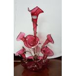 Beautiful Victorian red glass Epergne/Table Centrepiece, the tall cone shaped centre surrounded by 5