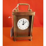 Brass cased Carriage Clock, the white dial stamped WEIR & SONS, DUBLIN, 14cm x 8cm