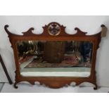 Mahogany Wall Mirror, with fretwork borders, shell inlaid 72cm x 100cm