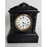 Black marble Timepiece with green marble columns, stamped JW BENSON, TOPGATE HILL, LONDON, 28cm x